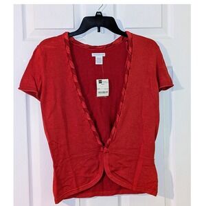 Worthington Knit Bolero Shrug Short Sleeve Garnet‎ Red JCPenney Medium Top NWT